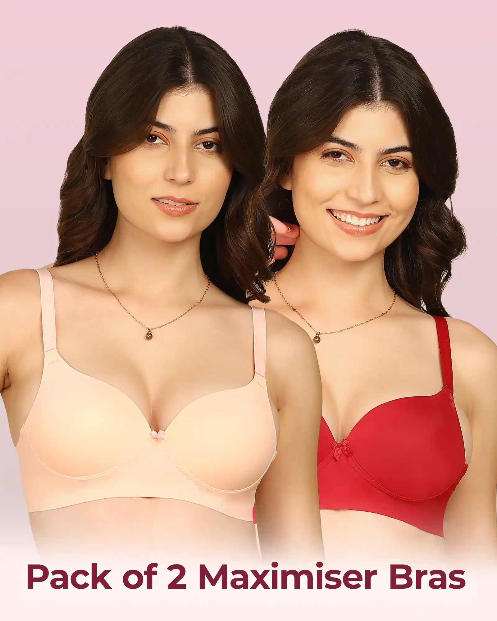 Komli Bonded Polyamide Push-Up 3/4 Coverage Maximiser Bra (Level 2 Padding) (KB-5107) (Pack of 2)