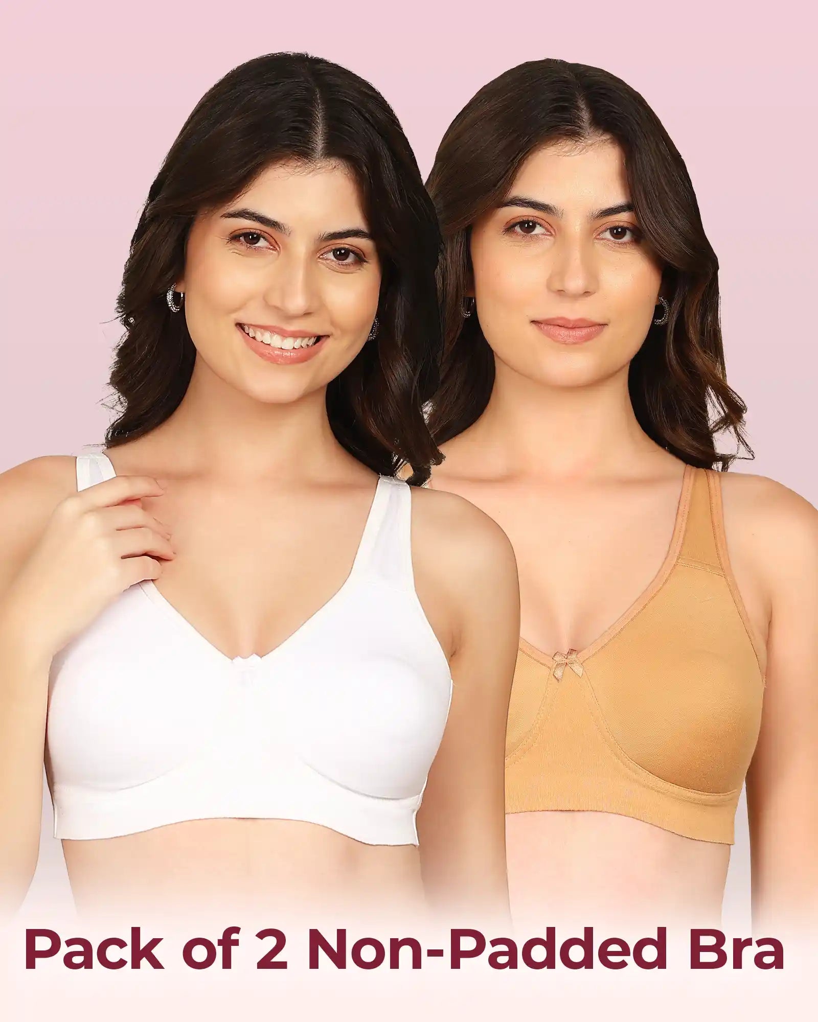 Komli Bonded Breathable Cotton Plus Size Full Coverage Non-Padded Bra (KB-401) (Pack of 2)