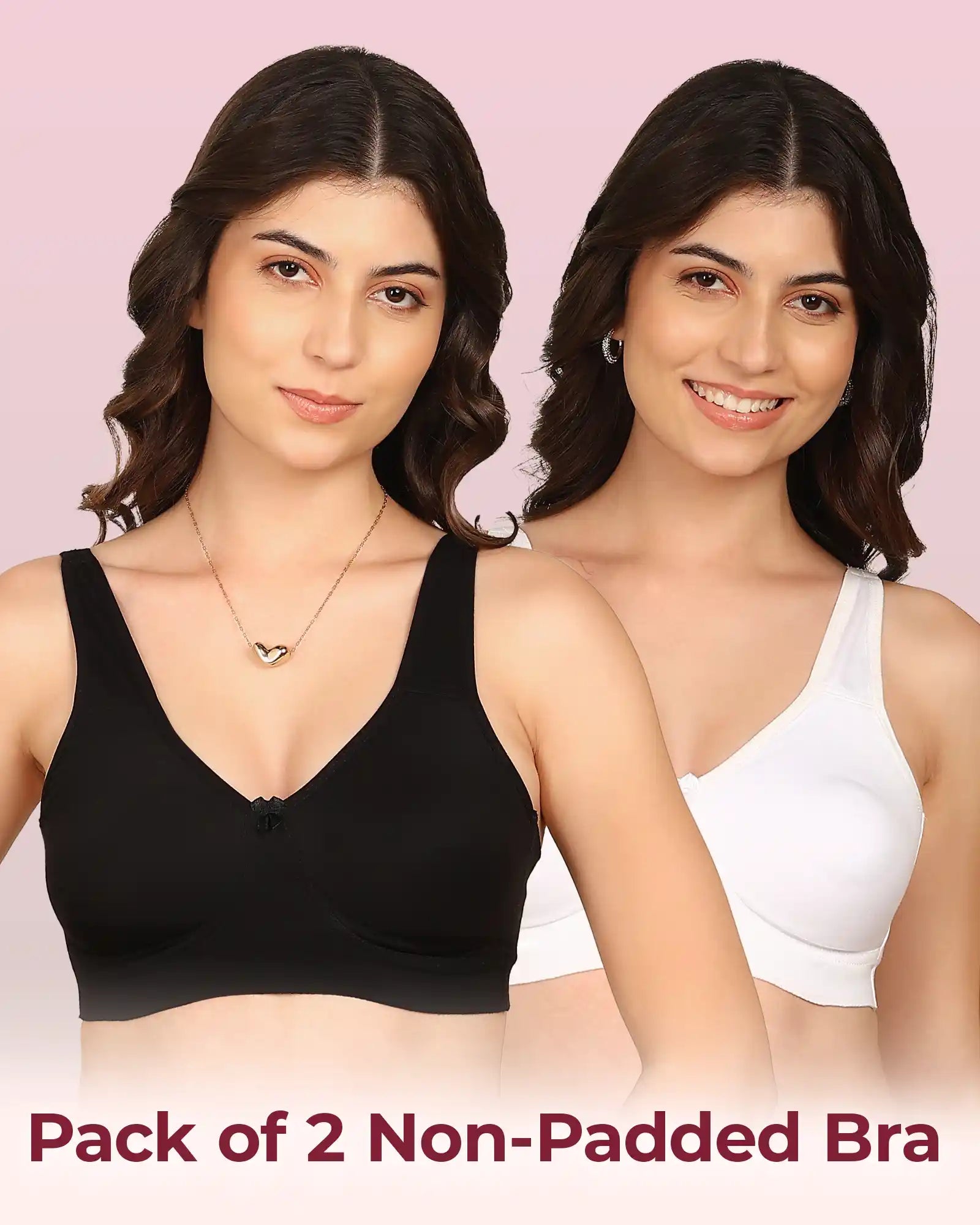 Komli Bonded Breathable Cotton Plus Size Full Coverage Non-Padded Bra (KB-401) (Pack of 2)