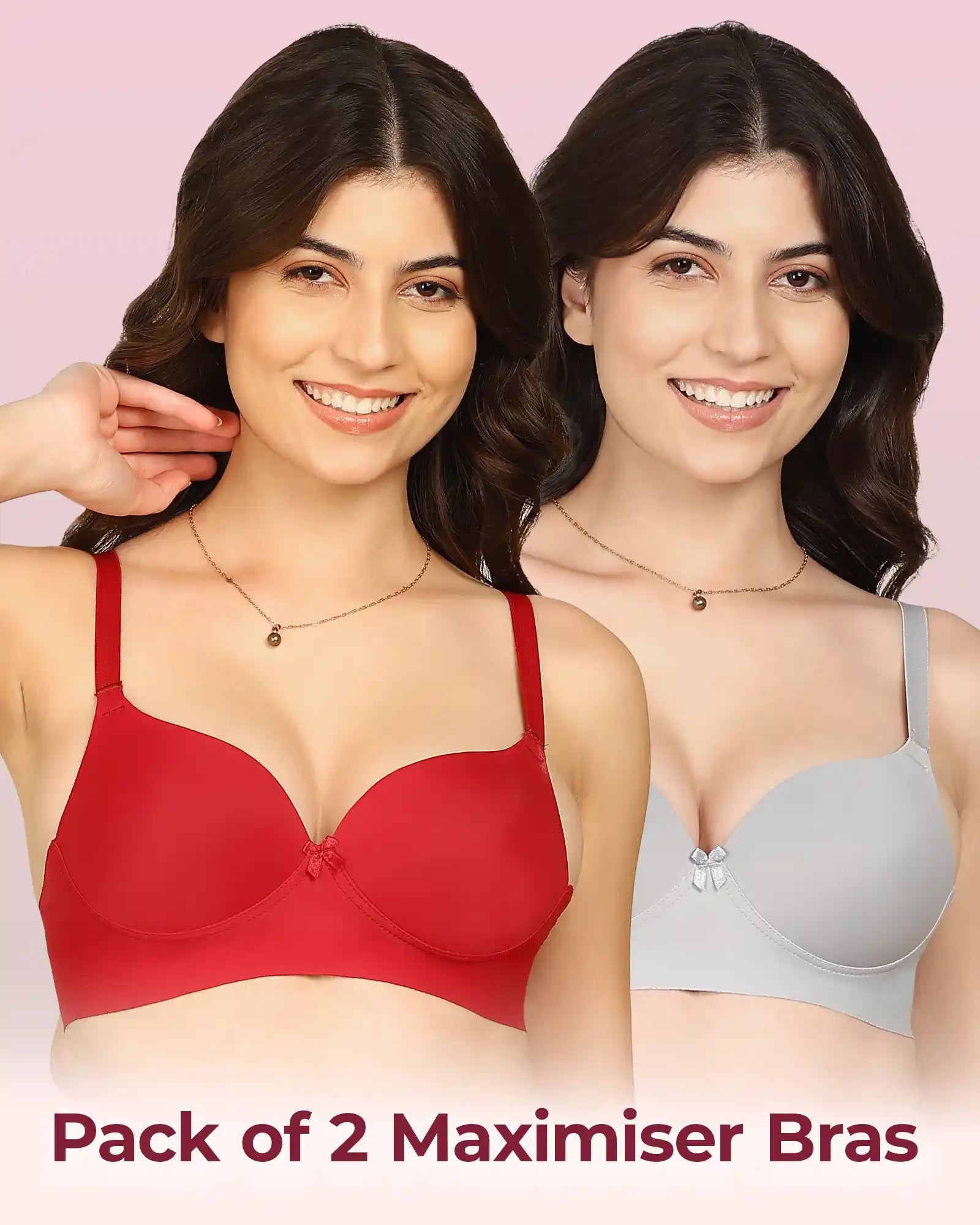 Komli Bonded Polyamide Push-Up 3/4 Coverage Maximiser Bra (Level 2 Padding) (KB-5107) (Pack of 2)