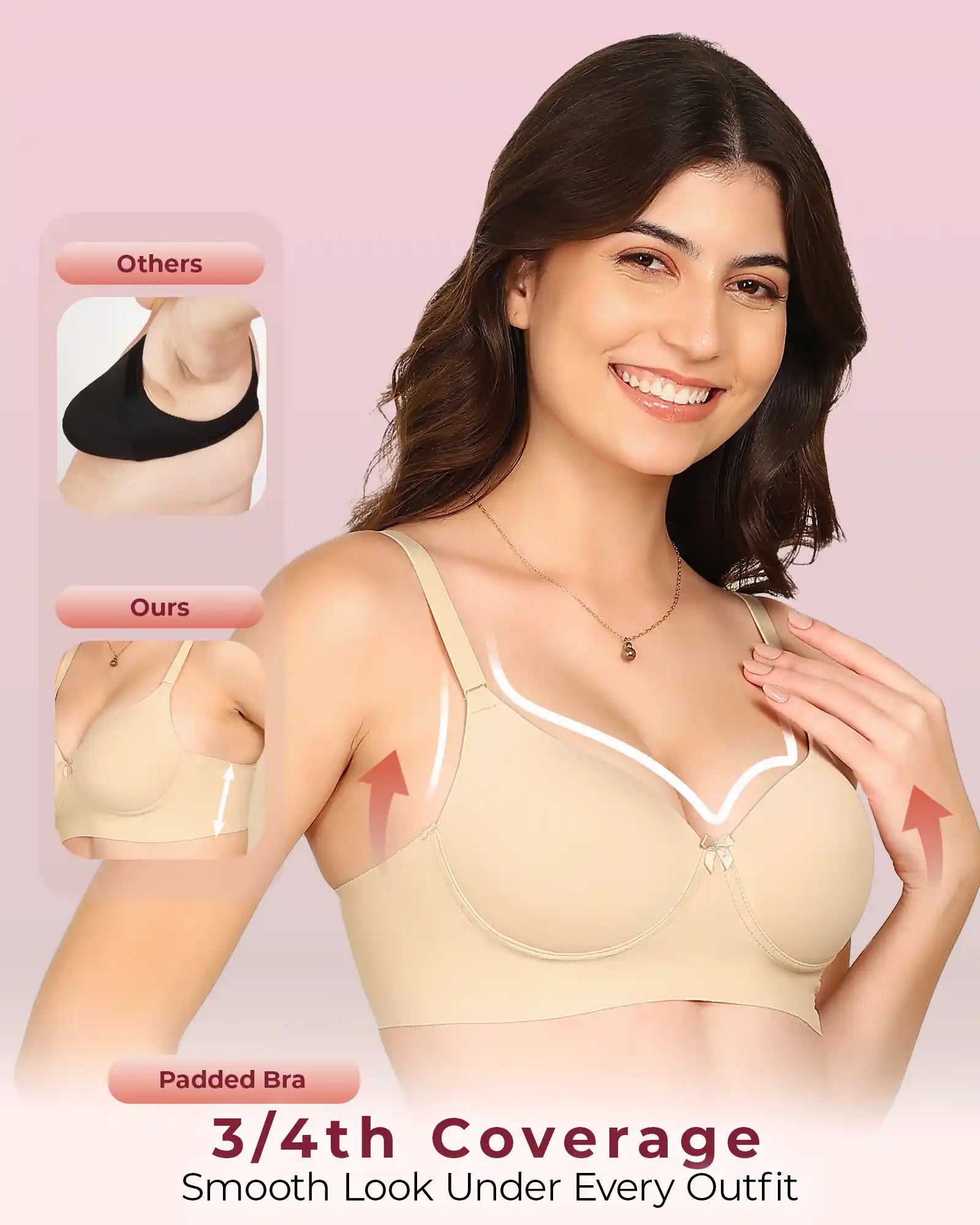 Komli Bonded Polyamide Push-Up 3/4 Coverage Bra (Level 3 Padding (KB-5301-SKIN)