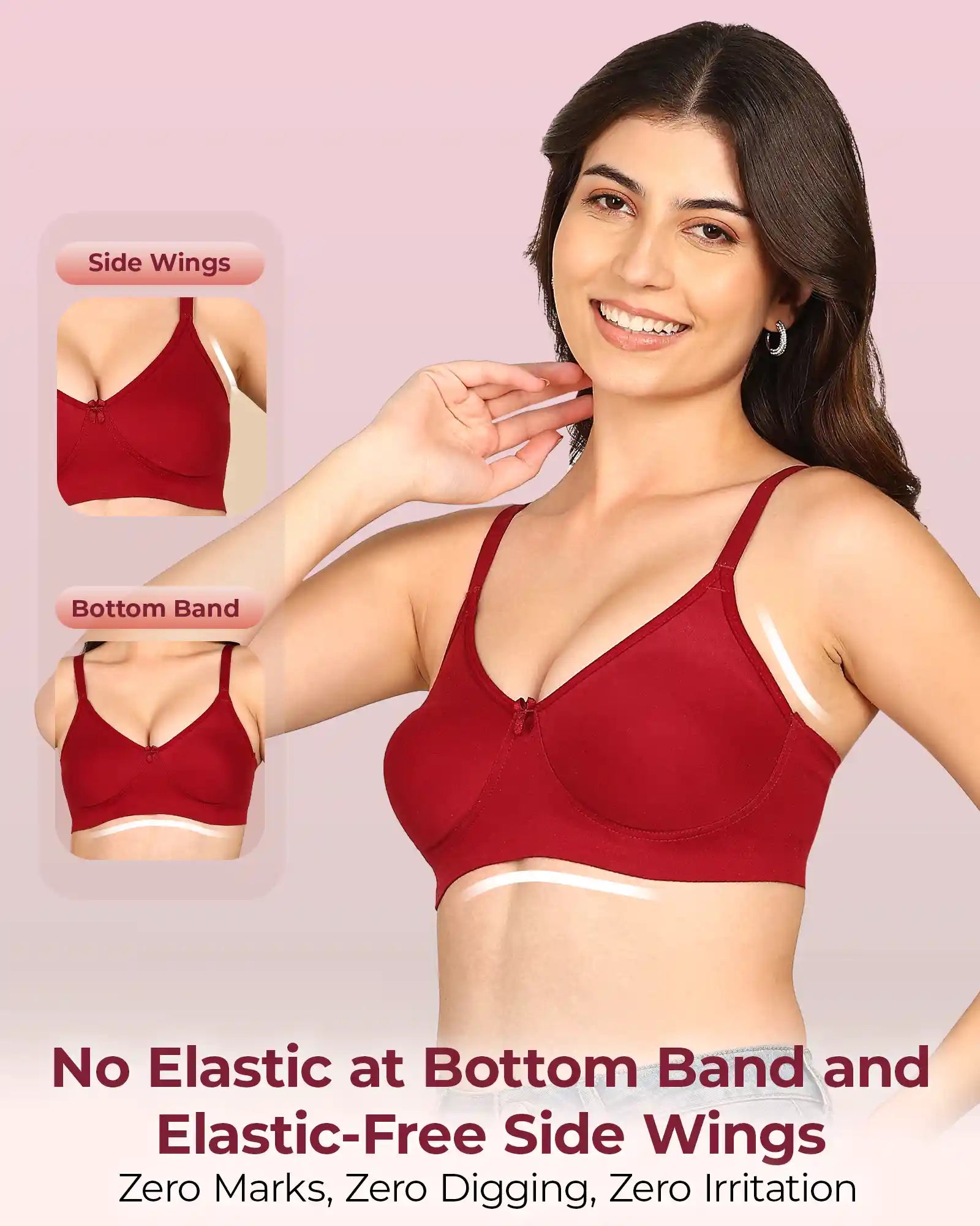 Komli Bonded Breathable Cotton Full Coverage Non-Padded Bra (KB-352) (Pack of 2)