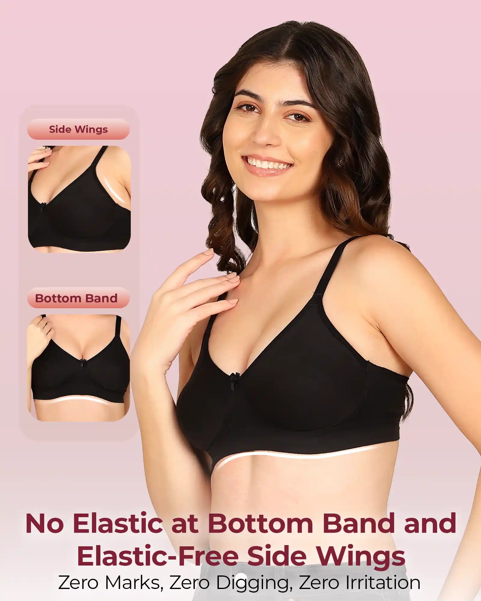 Komli Bonded Breathable Cotton Full Coverage Non-Padded Bra (KB-352-BLACK)