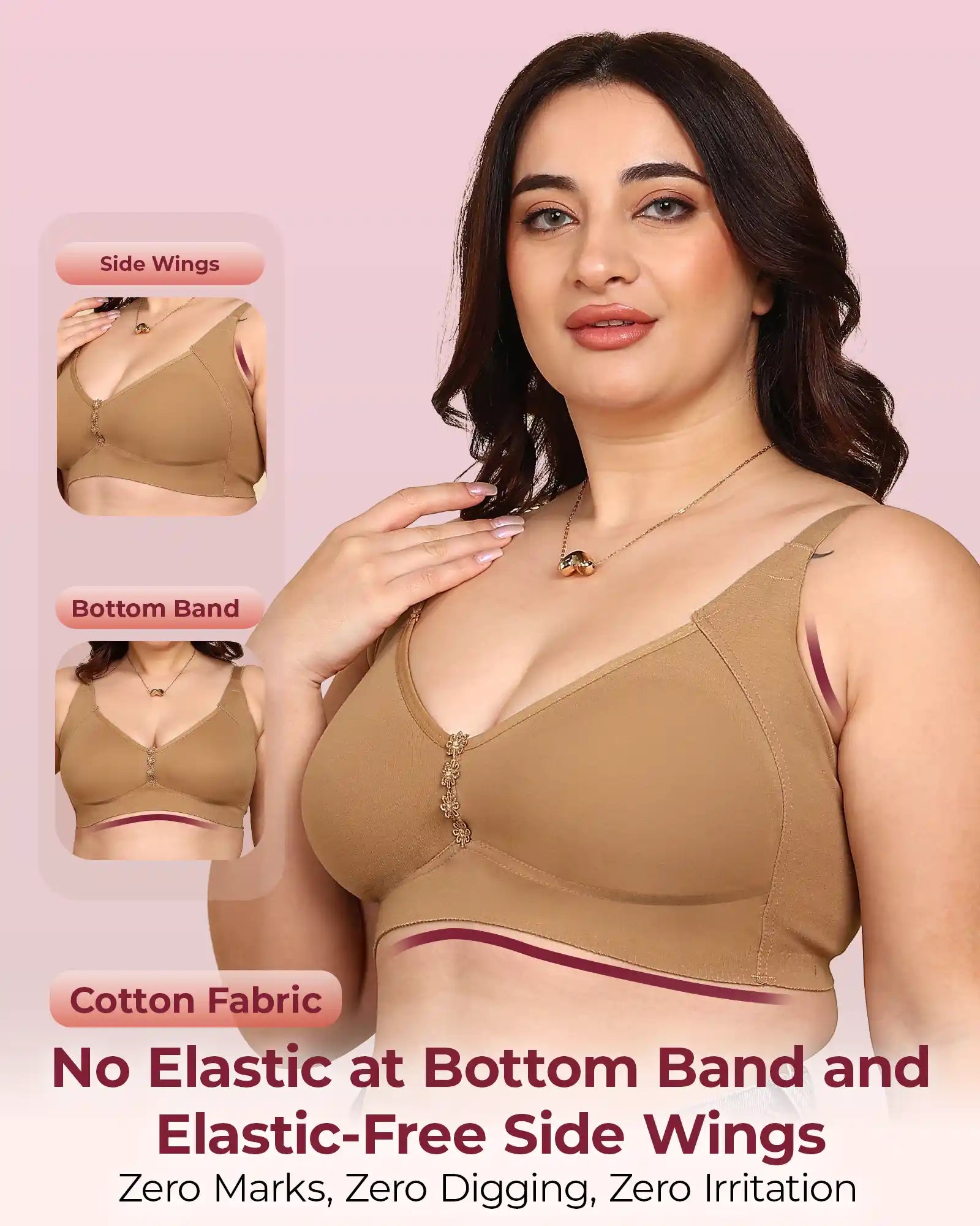 Komli Bonded Breathable Cotton Plus Size M-Frame Minimiser Non-Padded Bra (KB-405-FAWN)