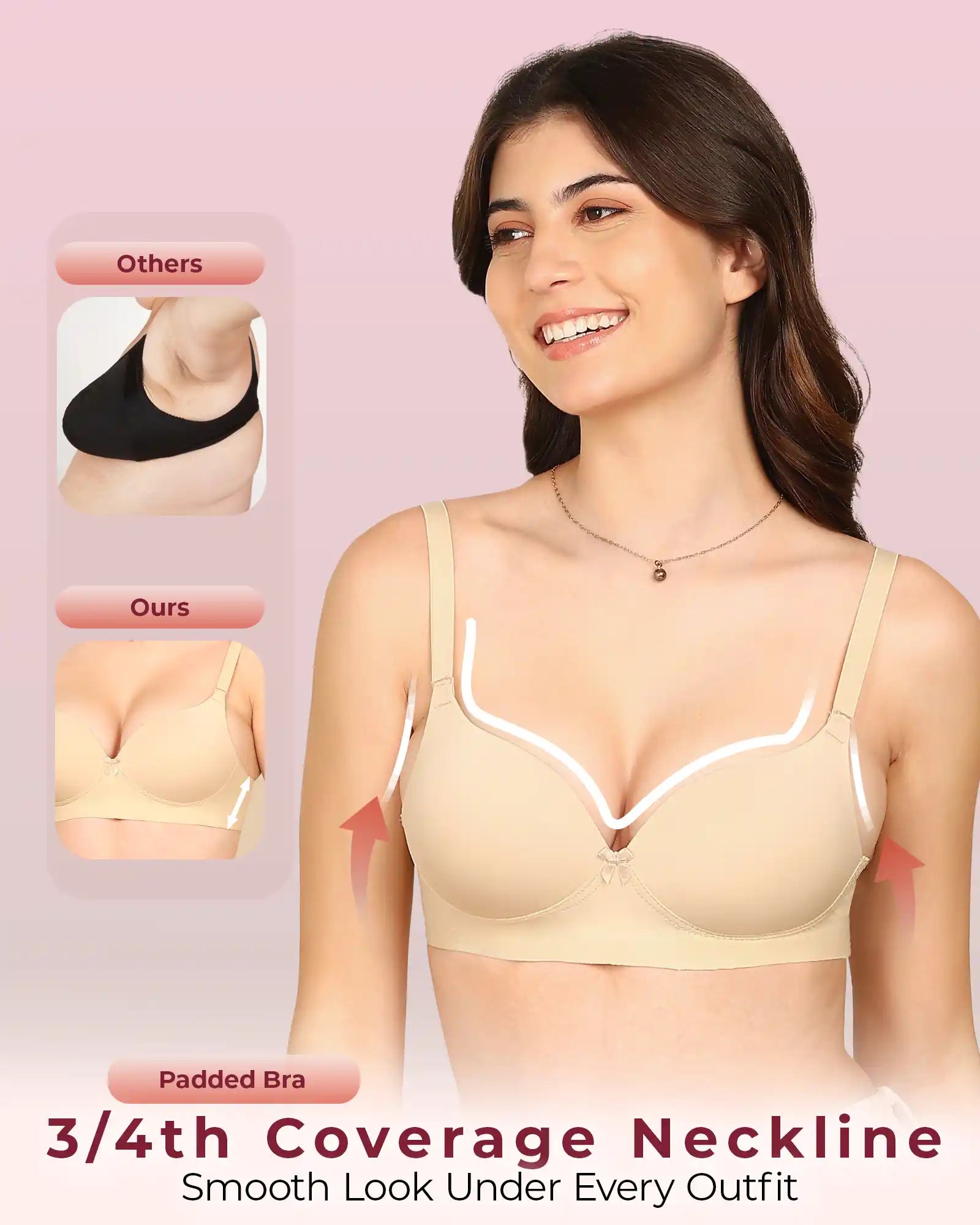 Komli Bonded Polyamide Push-Up 3/4 Coverage Maximiser Bra (Level 2 Padding (KB-5107-SKIN)