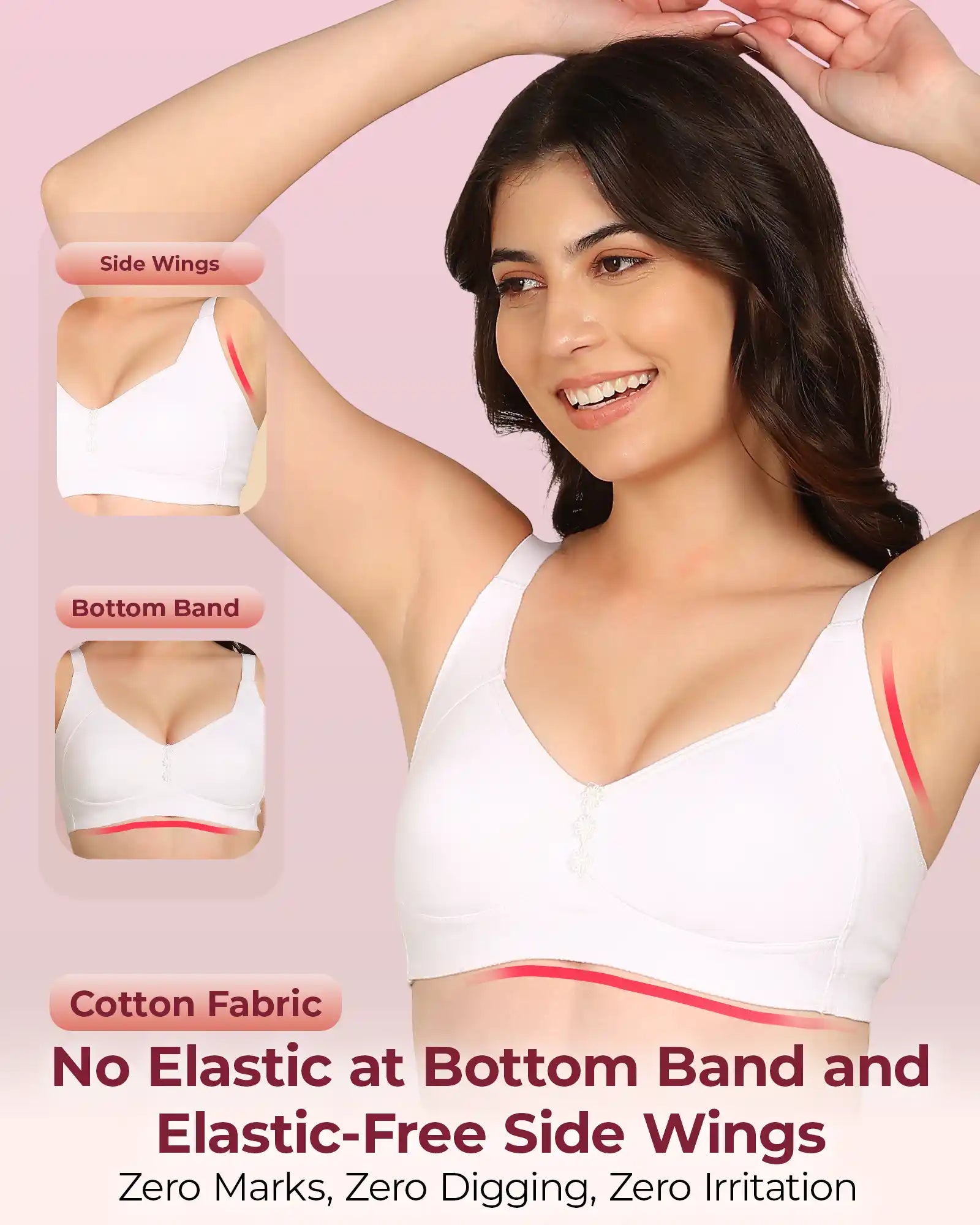 Komli Bonded Breathable Cotton Plus Size M-Frame Minimiser Non-Padded Bra (KB-405-WHITE)