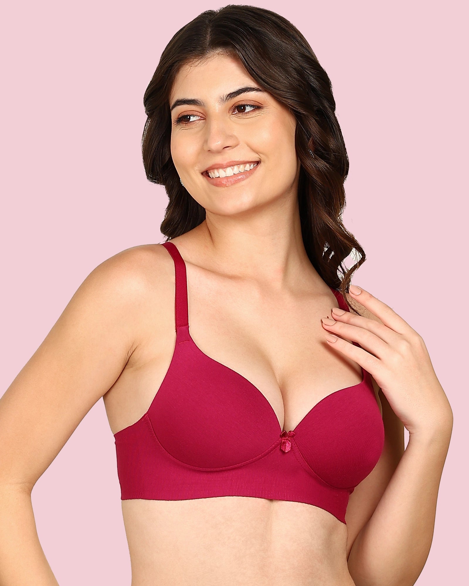 Komli Cotton Bonded Seamless Maximiser Bra (KB-97015-WINE)