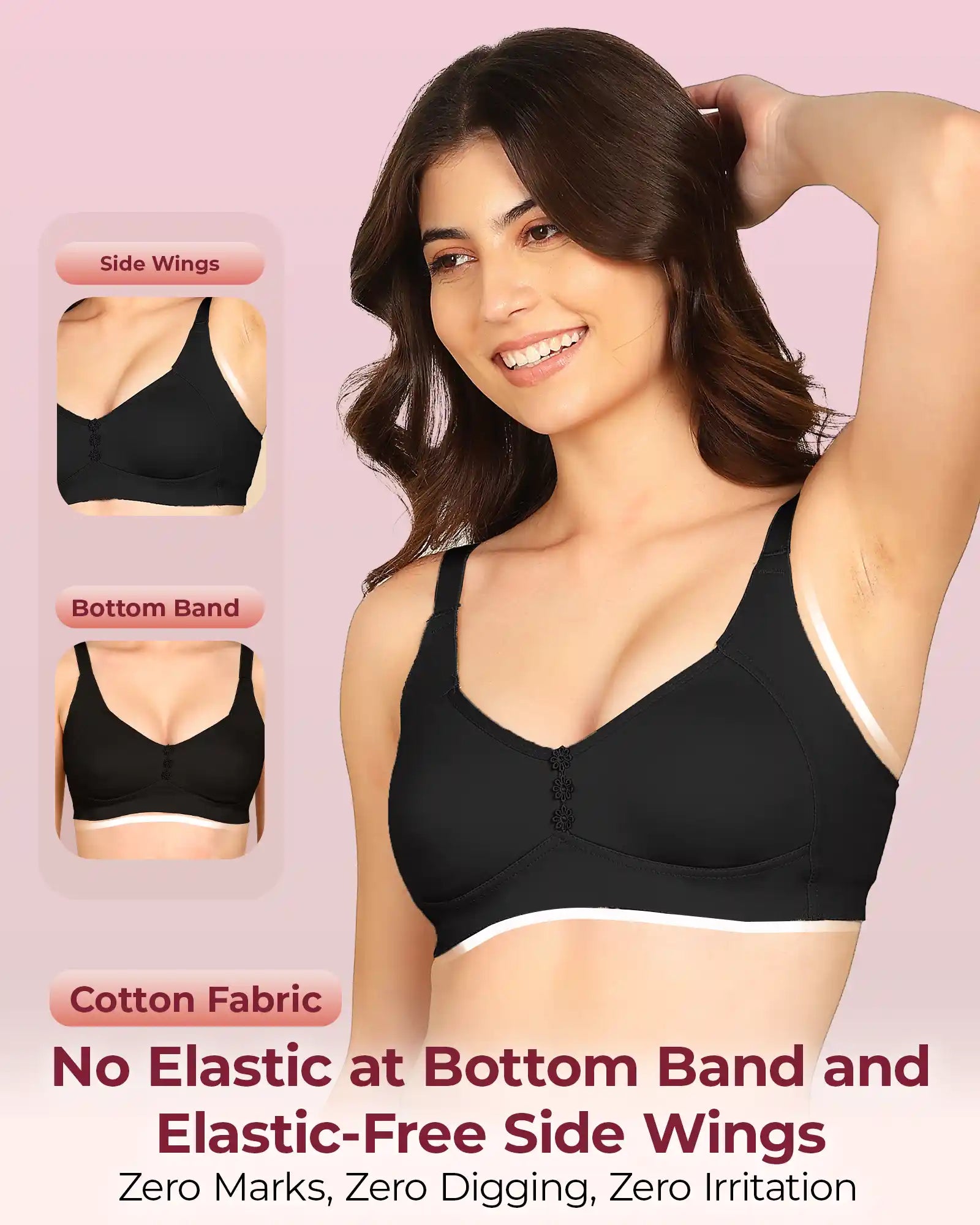 Komli Bonded Breathable Cotton Plus Size M-Frame Minimiser Non-Padded Bra (KB-405) (Pack of 2)