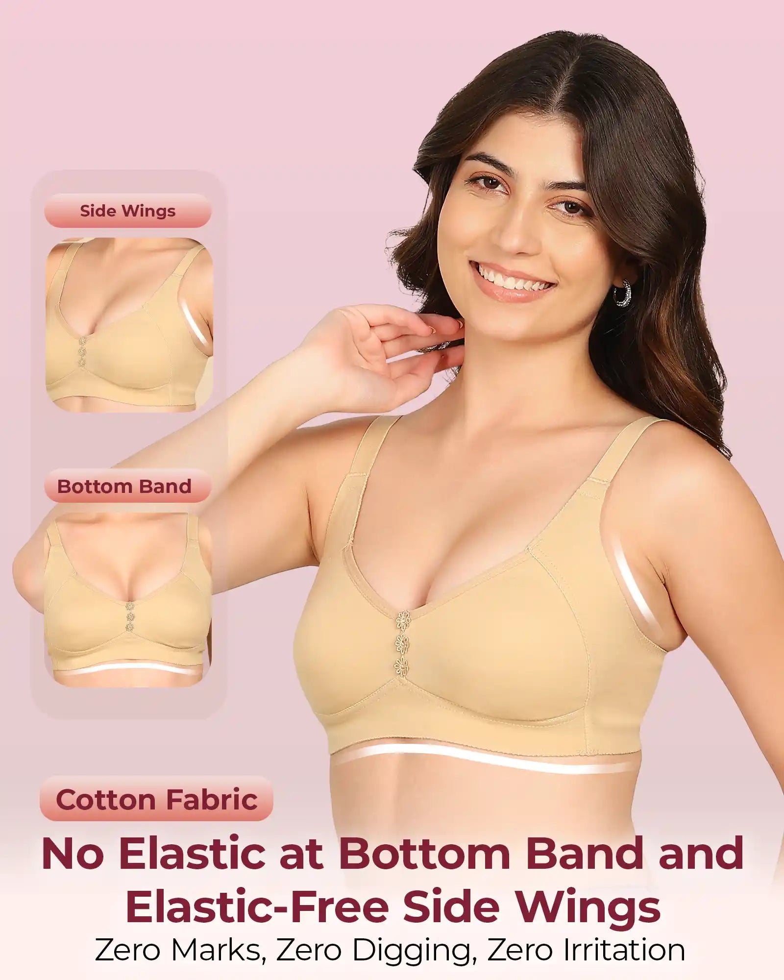 Komli Bonded Breathable Cotton Plus Size M-Frame Minimiser Non-Padded Bra (KB-405) (Pack of 2)