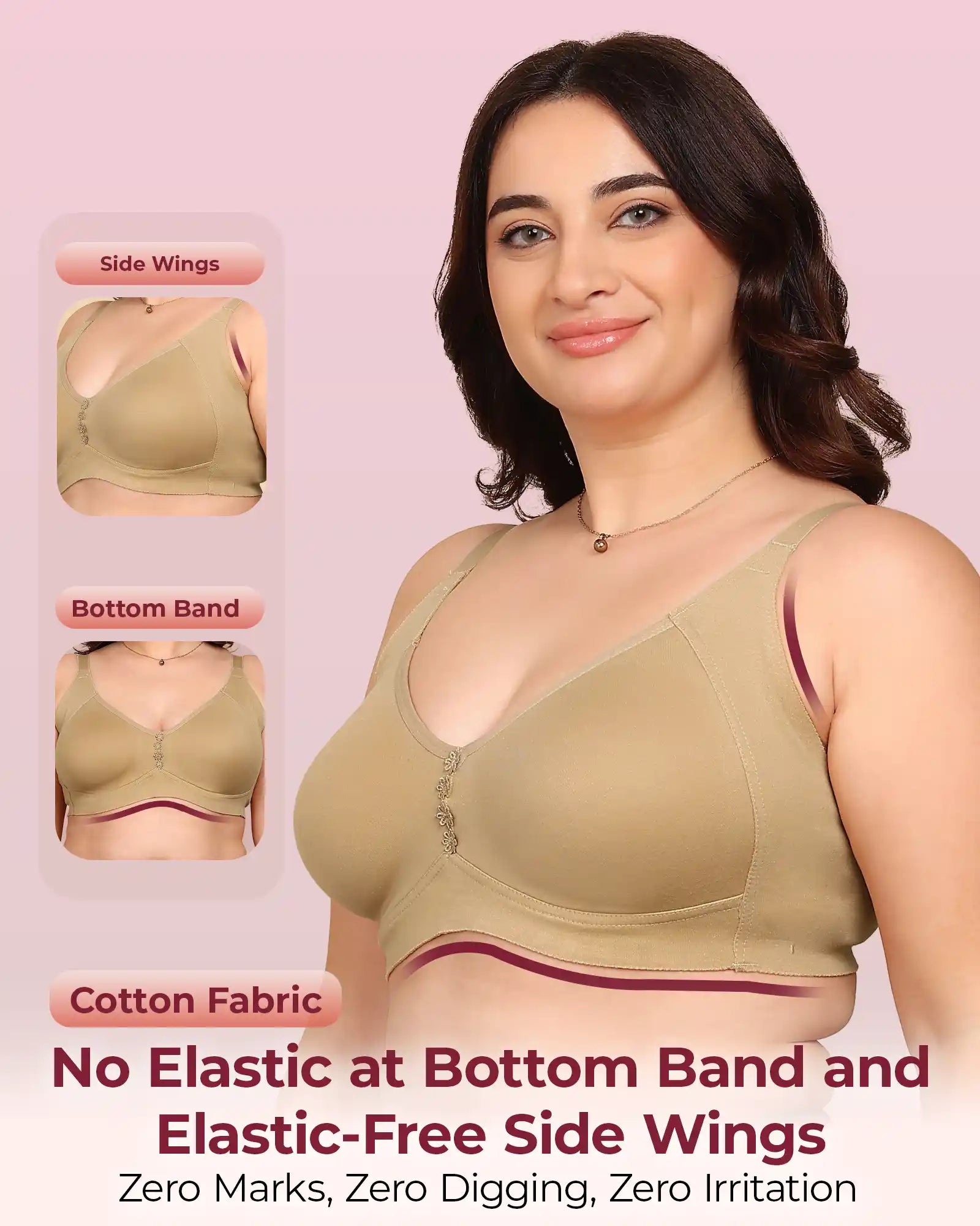 Komli Bonded Breathable Cotton Plus Size M-Frame Minimiser Non-Padded Bra (KB-405-SKIN)