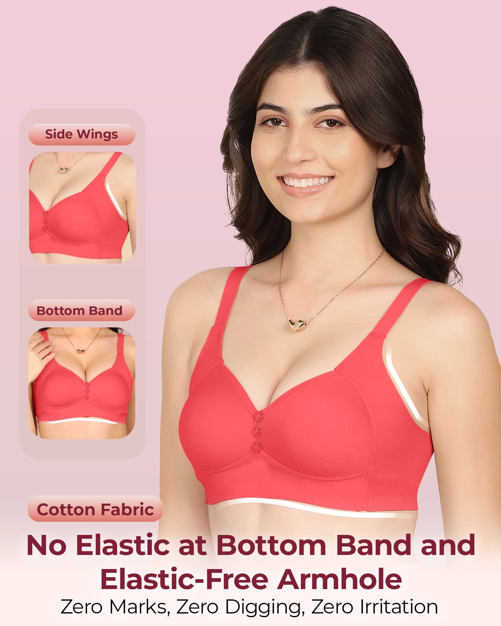 Komli Bonded Breathable Cotton Plus Size M-Frame Minimiser Padded Bra (KB-408-CORAL)
