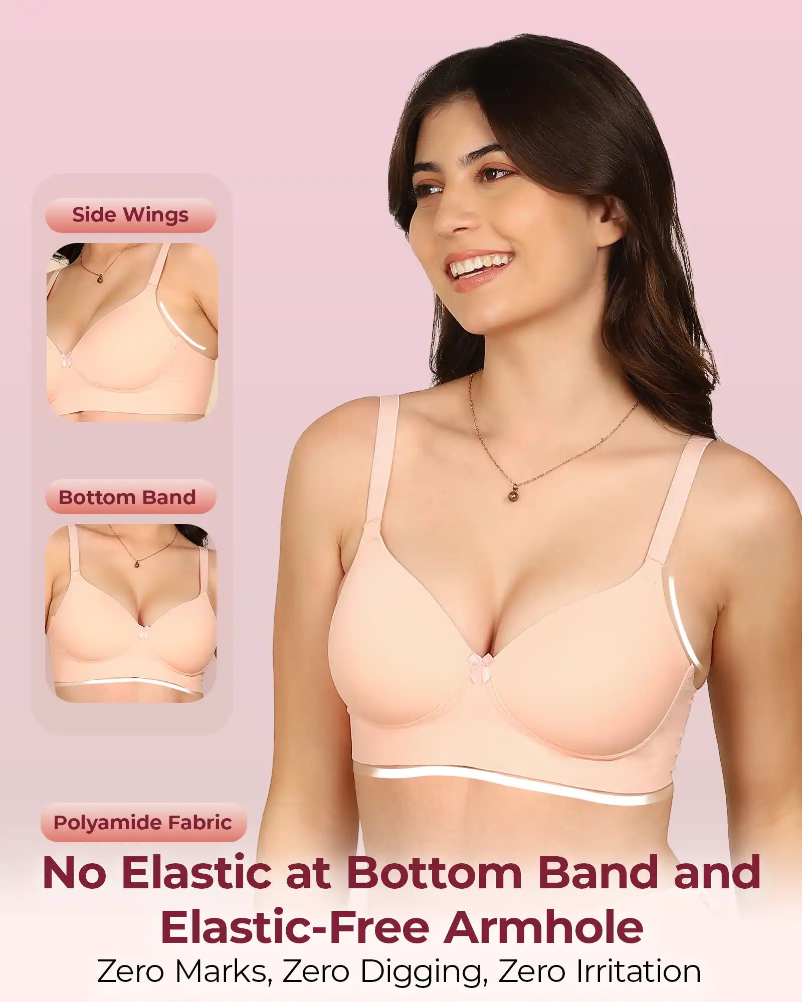 Komli Bonded Polyamide Full Coverage Padded Bra (Level 1 Padding (KB-5991-PEACH)