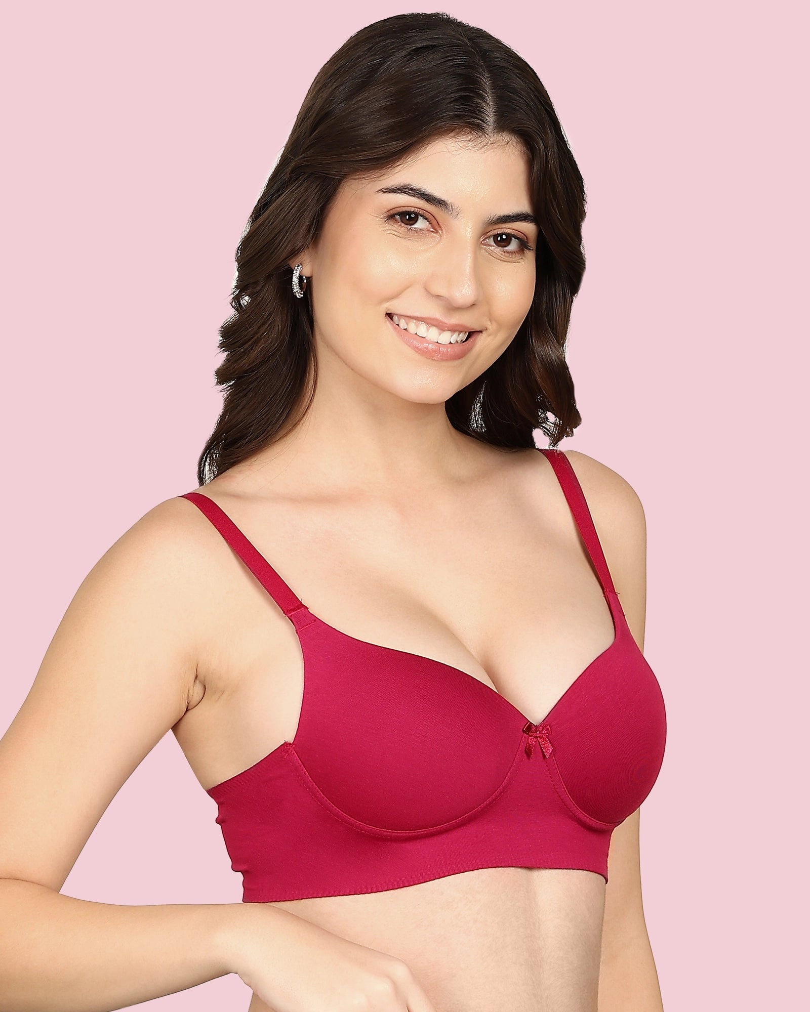 Komli Cotton Bonded Seamless Push-Up Bra (KB-93510-WINE)