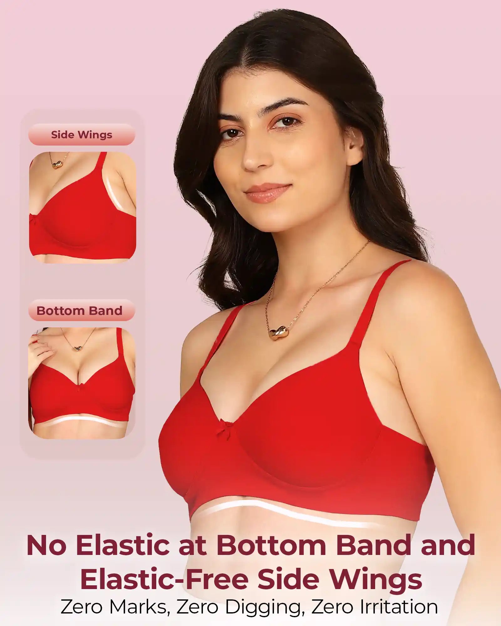 Komli Bonded Breathable Cotton Full Coverage Padded Bra (KB-1013-RED)