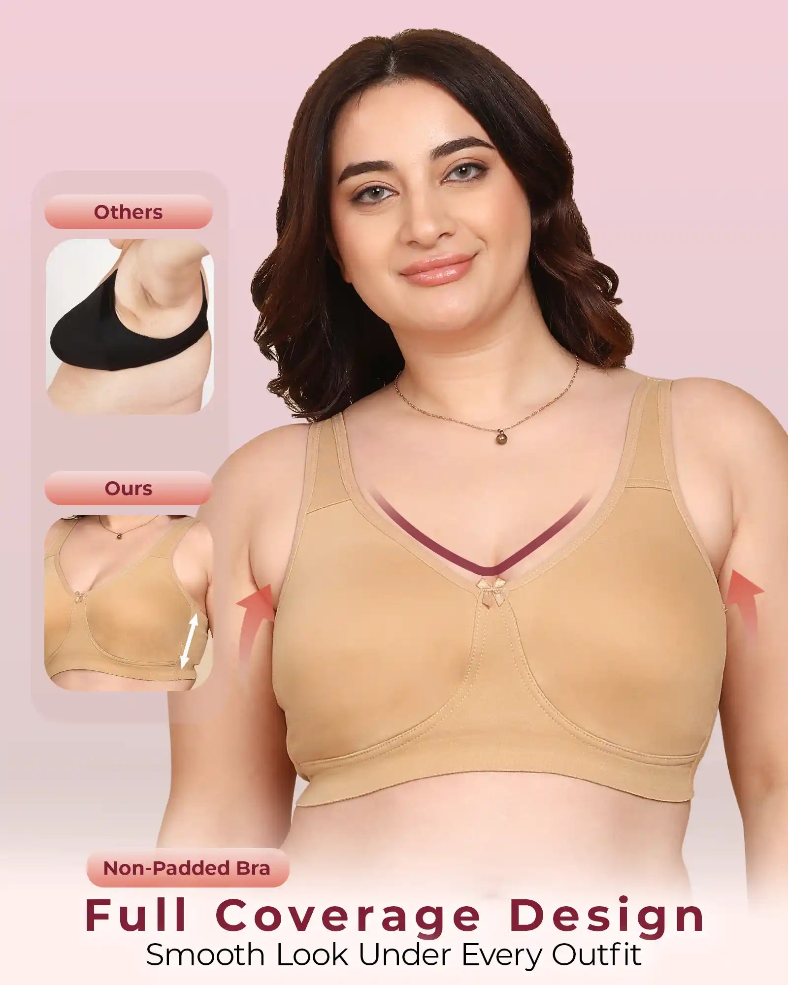 Komli Bonded Breathable Cotton Plus Size Full Coverage Non-Padded Bra (KB-401-SKIN)