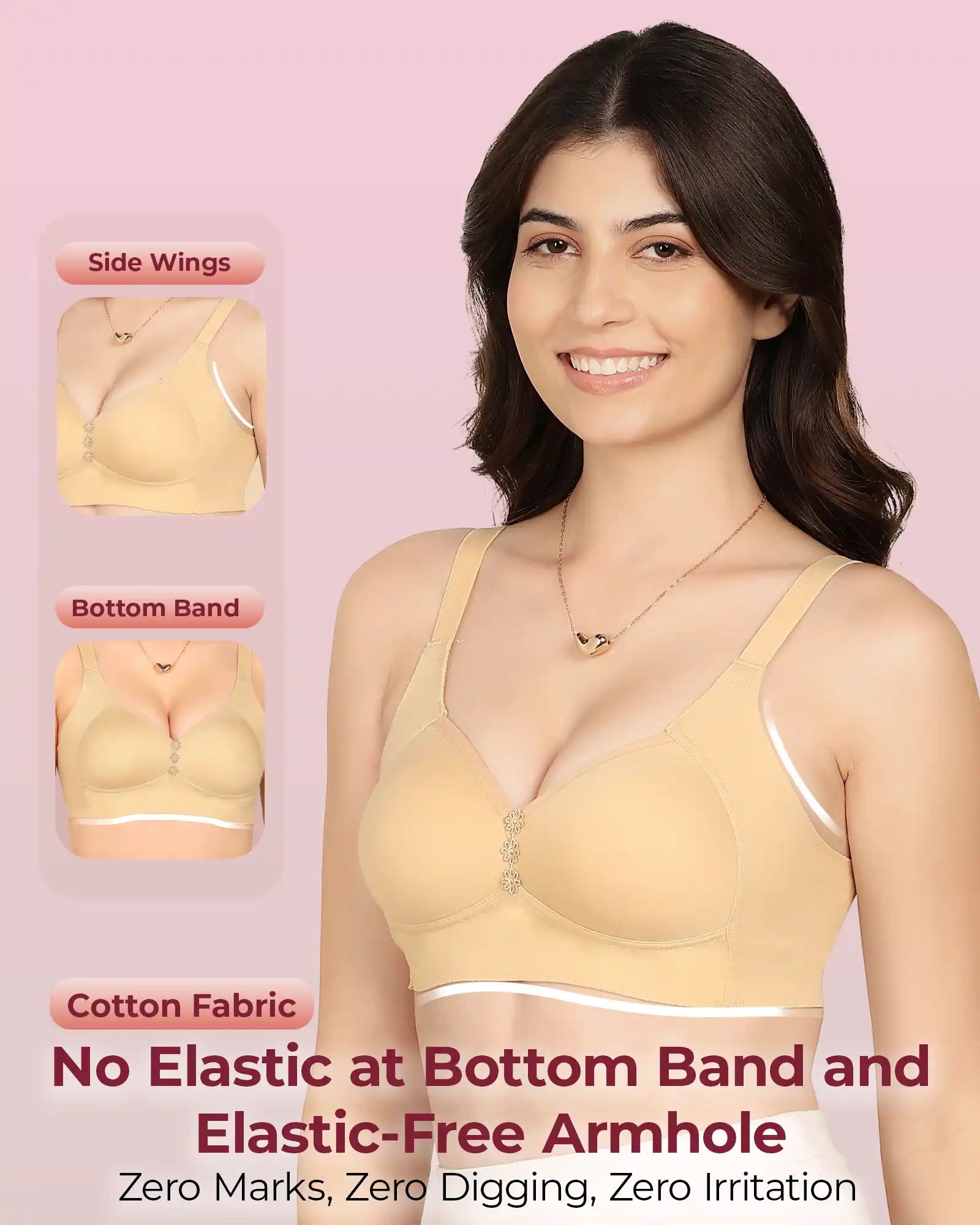 Komli Bonded Breathable Cotton Plus Size M-Frame Minimiser Padded Bra (KB-408) (Pack of 2)