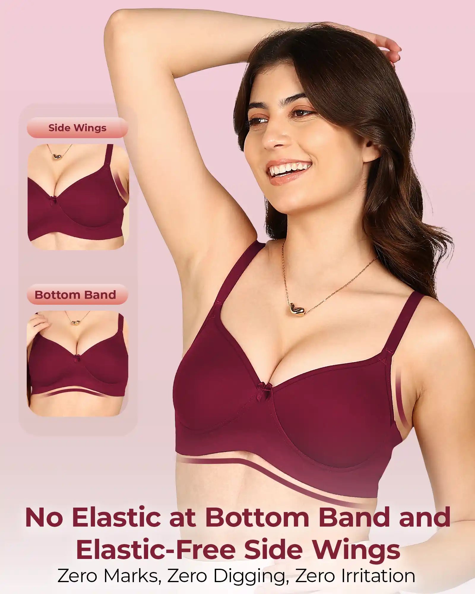 Komli Bonded Breathable Cotton Full Coverage Padded Bra (KB-1013-MAGENTA)