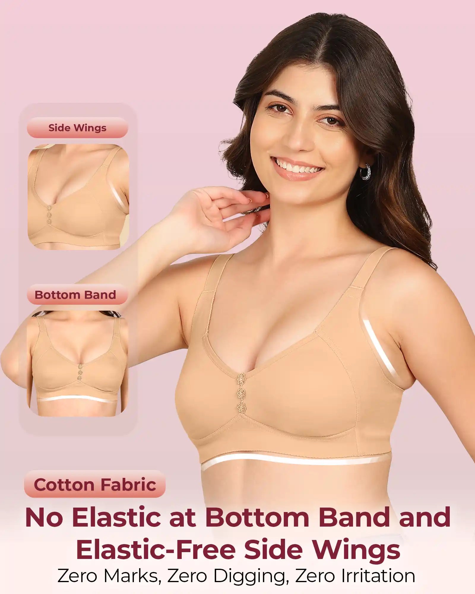 Komli Bonded Breathable Cotton Plus Size M-Frame Minimiser Non-Padded Bra (KB-405-FAWN)