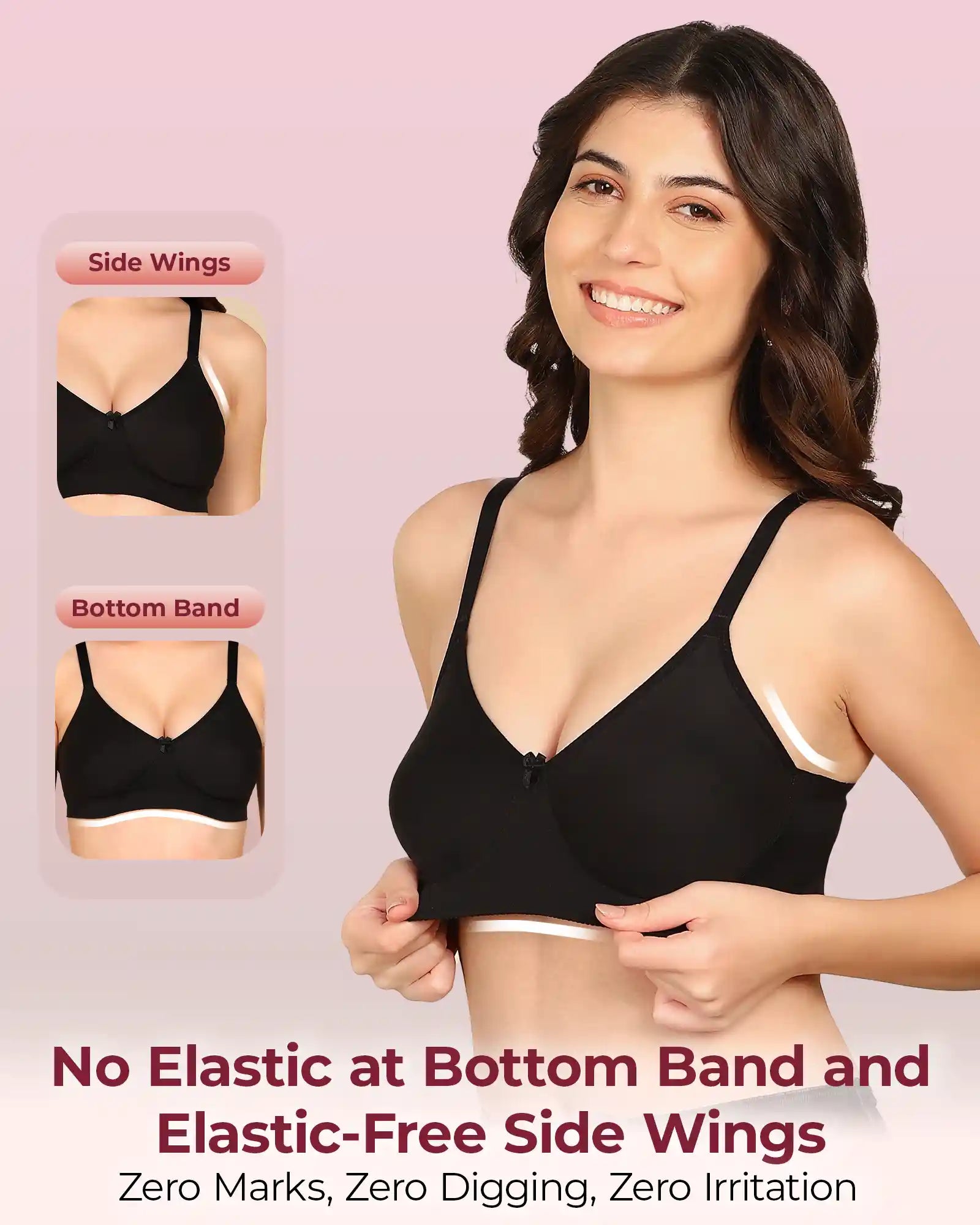 Komli Bonded Breathable Cotton Full Coverage Non-Padded Bra (KB-352) (Pack of 2)