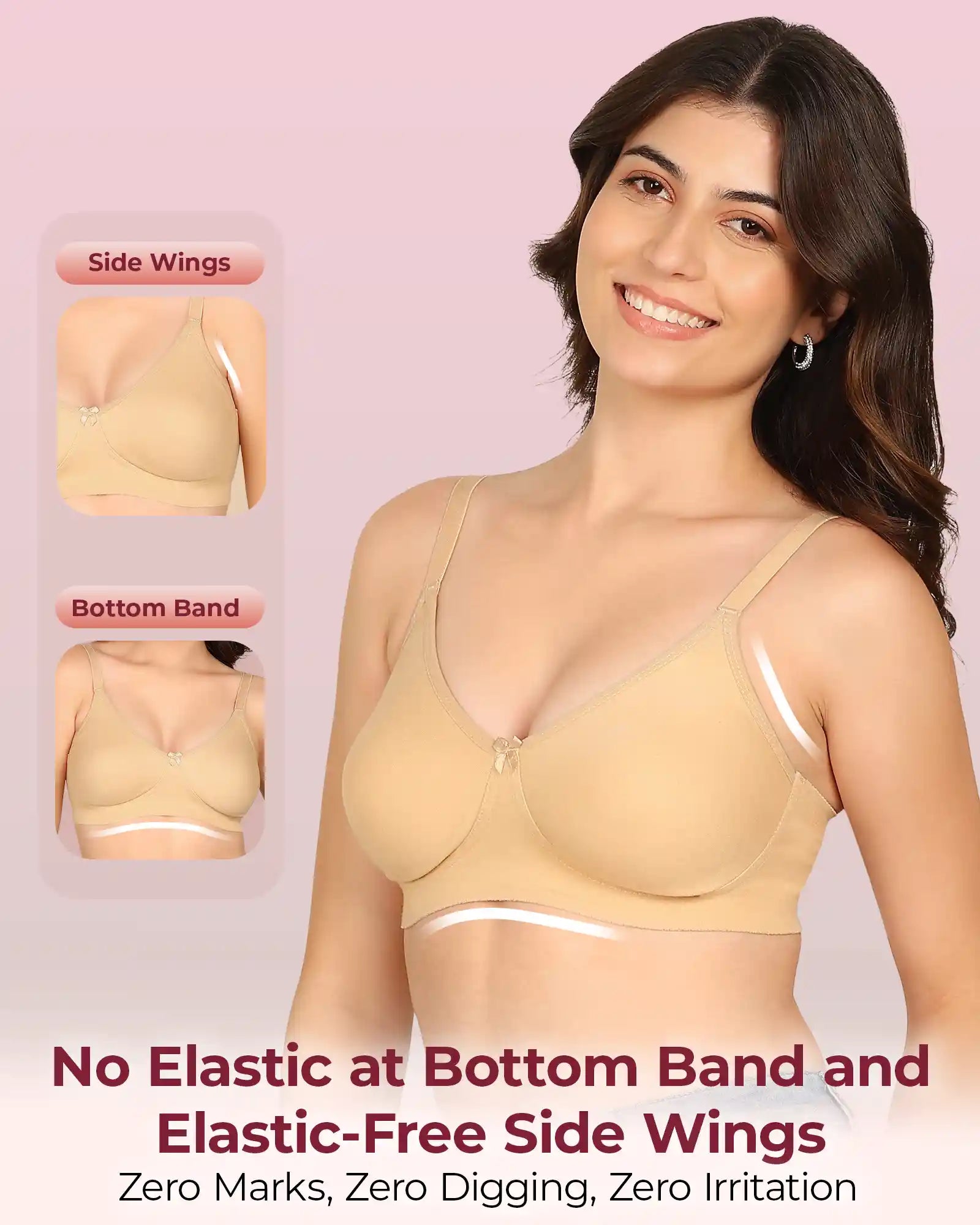 Komli Bonded Breathable Cotton Full Coverage Non-Padded Bra (KB-352) (Pack of 2)