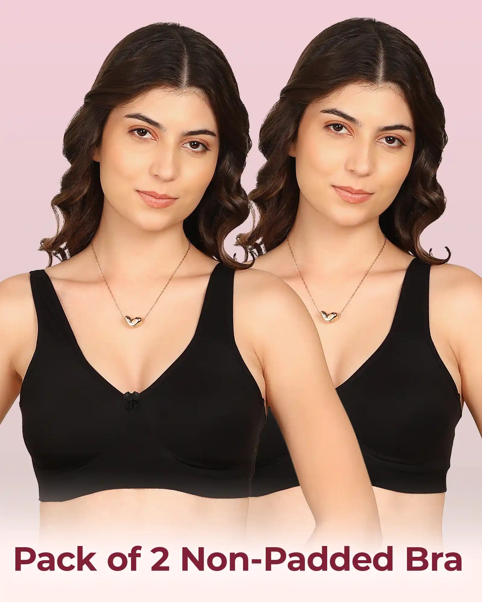 Komli Bonded Breathable Cotton Plus Size Full Coverage Non-Padded Bra (KB-401) (Pack of 2)