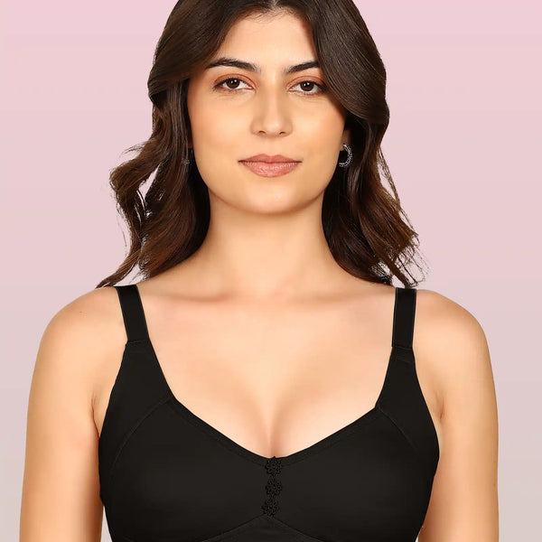 Komli Bonded Breathable Cotton Plus Size M-Frame Minimiser Non-Padded Bra (KB-405-BLACK)