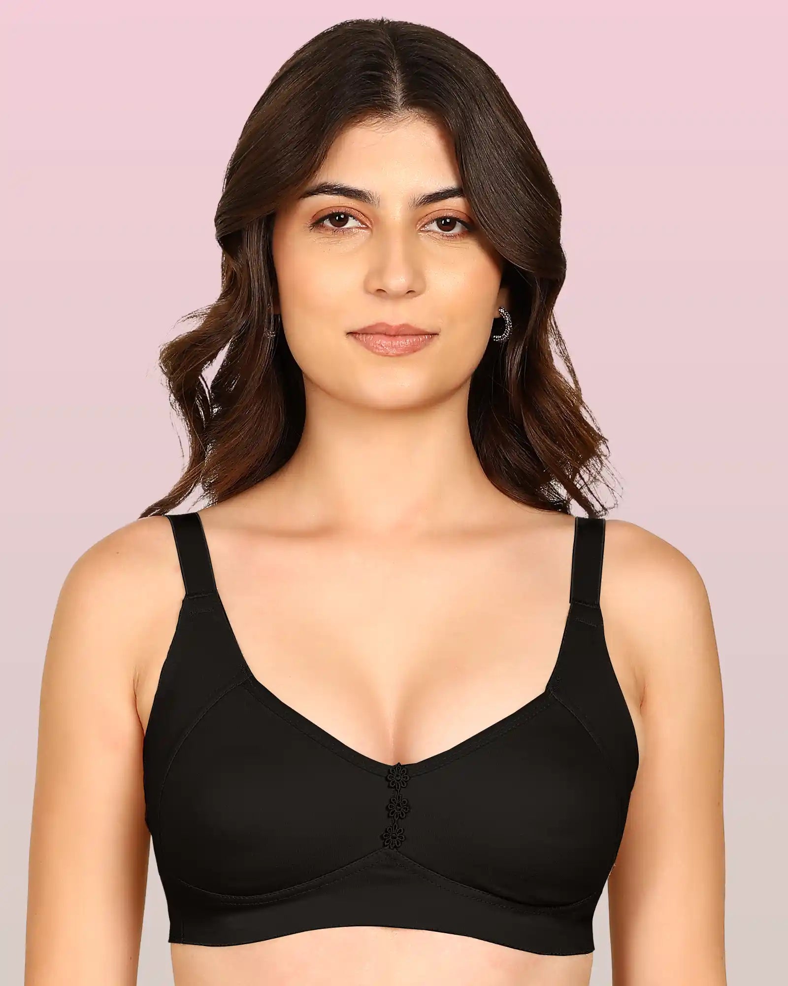 Komli Bonded Breathable Cotton Plus Size M-Frame Minimiser Non-Padded Bra (KB-405-BLACK)