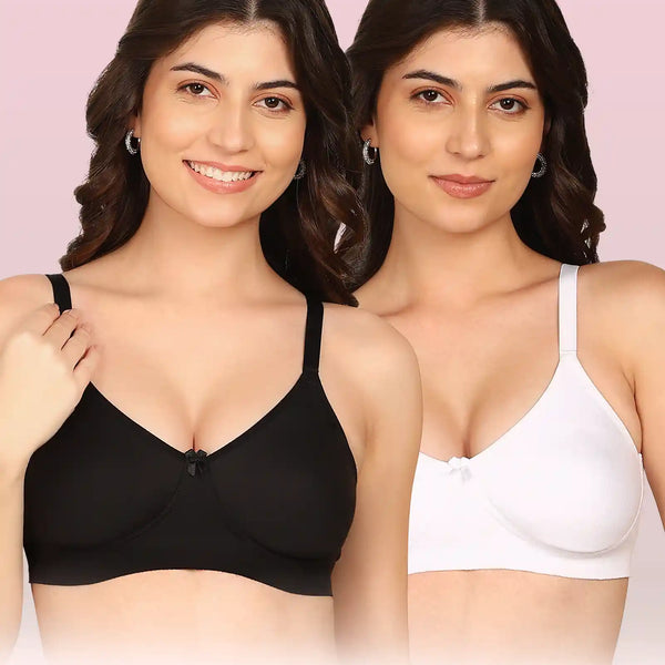 Komli Bonded Breathable Cotton Full Coverage Non-Padded Bra (KB-352) (Pack of 2)