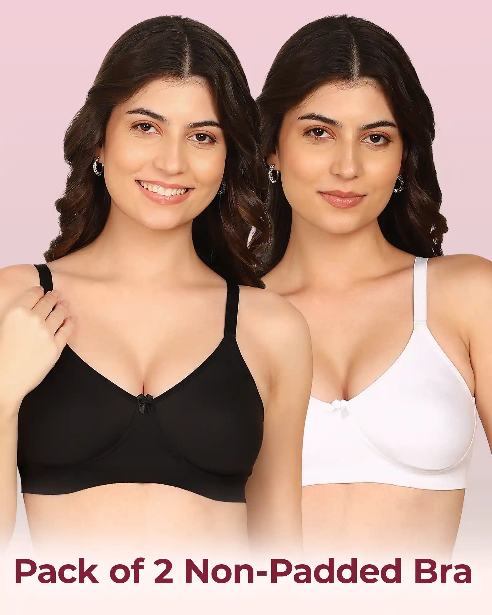 Komli Bonded Breathable Cotton Full Coverage Non-Padded Bra (KB-352) (Pack of 2)