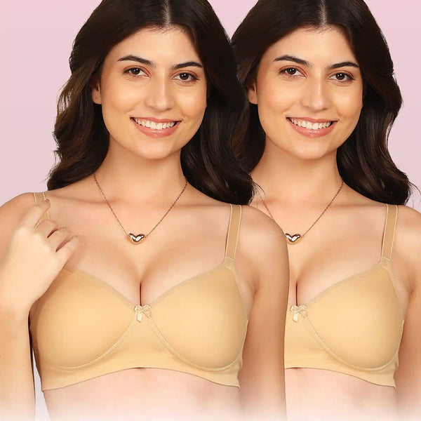 Komli Bonded Breathable Cotton Full Coverage Padded Bra (KB-1013) (Pack of 2)