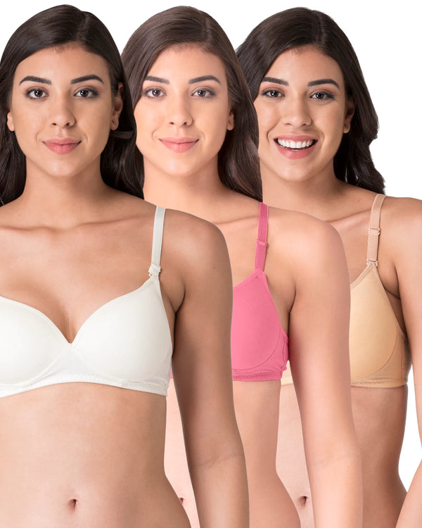 Komli Heavily Padded Push-up Cotton Rich T-Shirt Bra (K-15-3PC)