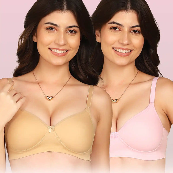 Komli Bonded Breathable Cotton Full Coverage Padded Bra (KB-1013) (Pack of 2)
