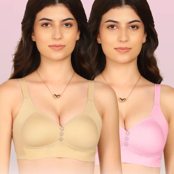 Komli Bonded Breathable Cotton Plus Size M-Frame Minimiser Padded Bra (KB-408) (Pack of 2)