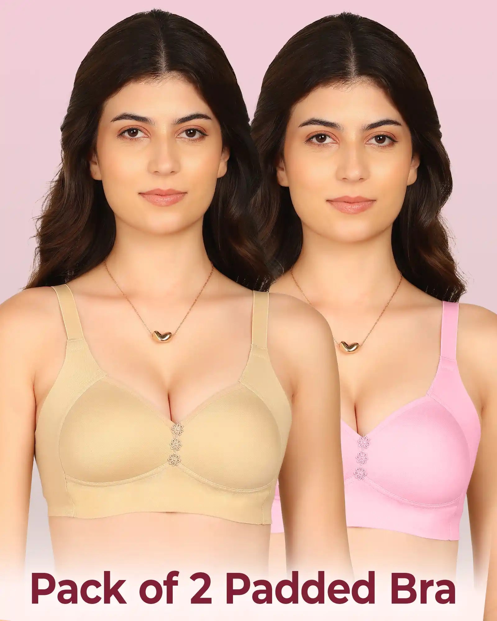 Komli Bonded Breathable Cotton Plus Size M-Frame Minimiser Padded Bra (KB-408) (Pack of 2)
