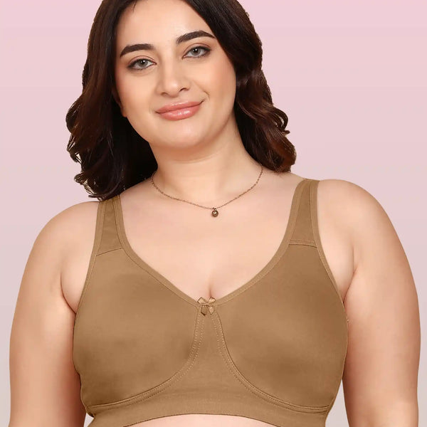 Komli Bonded Breathable Cotton Plus Size Full Coverage Non-Padded Bra (KB-401-FAWN)