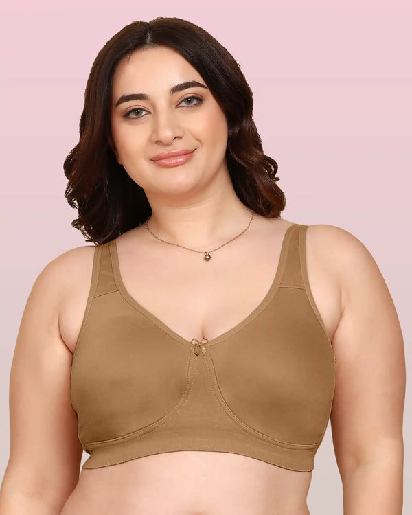 Komli Bonded Breathable Cotton Plus Size Full Coverage Non-Padded Bra (KB-401-FAWN)