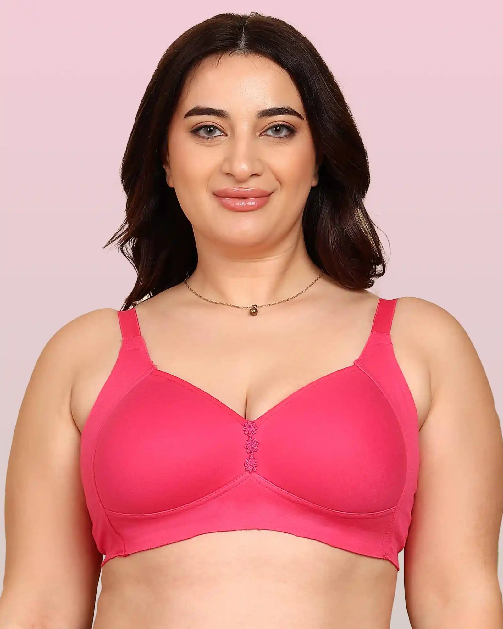 Komli Bonded Breathable Cotton Plus Size M-Frame Minimiser Padded Bra (KB-408-DARK PINK)