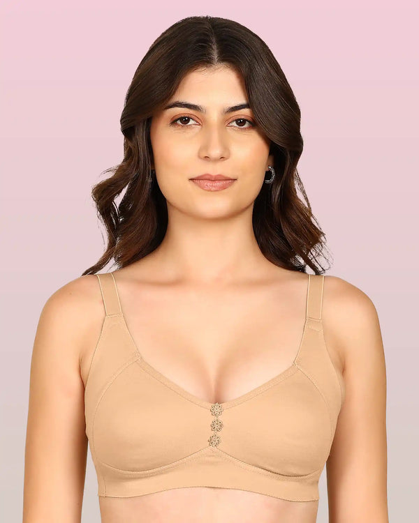 Komli Bonded Breathable Cotton Plus Size M-Frame Minimiser Non-Padded Bra (KB-405-FAWN)