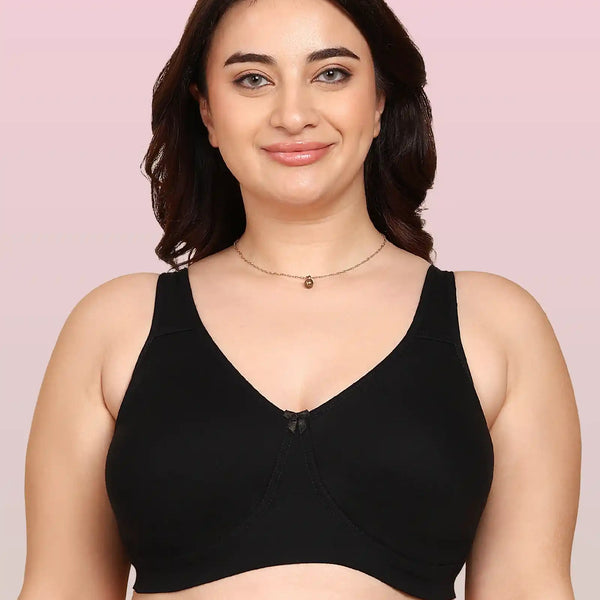 Komli Bonded Breathable Cotton Plus Size Full Coverage Non-Padded Bra (KB-401-BLACK)