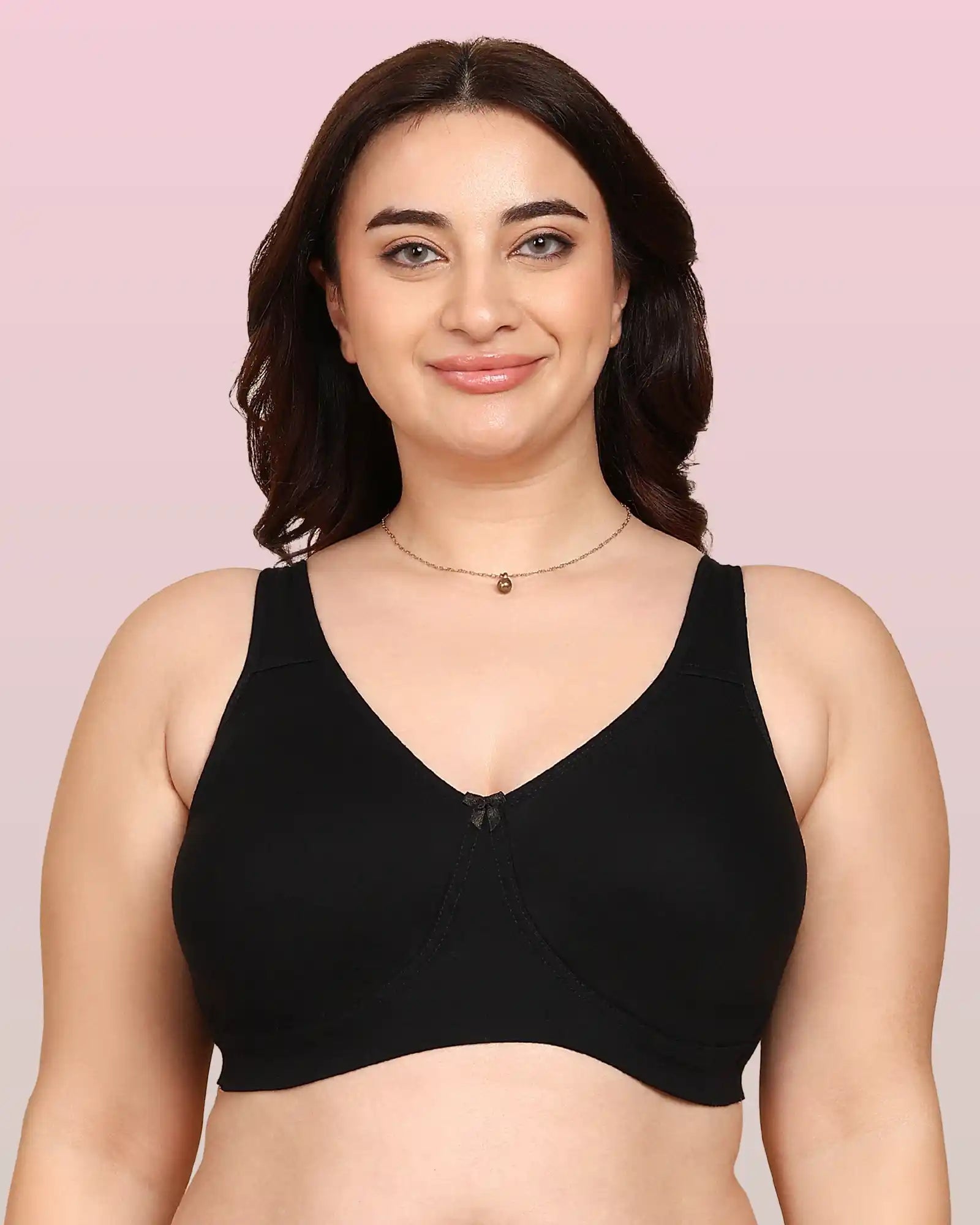 Komli Bonded Breathable Cotton Plus Size Full Coverage Non-Padded Bra (KB-401-BLACK)