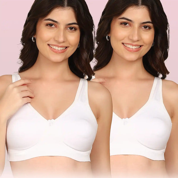 Komli Bonded Breathable Cotton Plus Size Full Coverage Non-Padded Bra (KB-401) (Pack of 2)