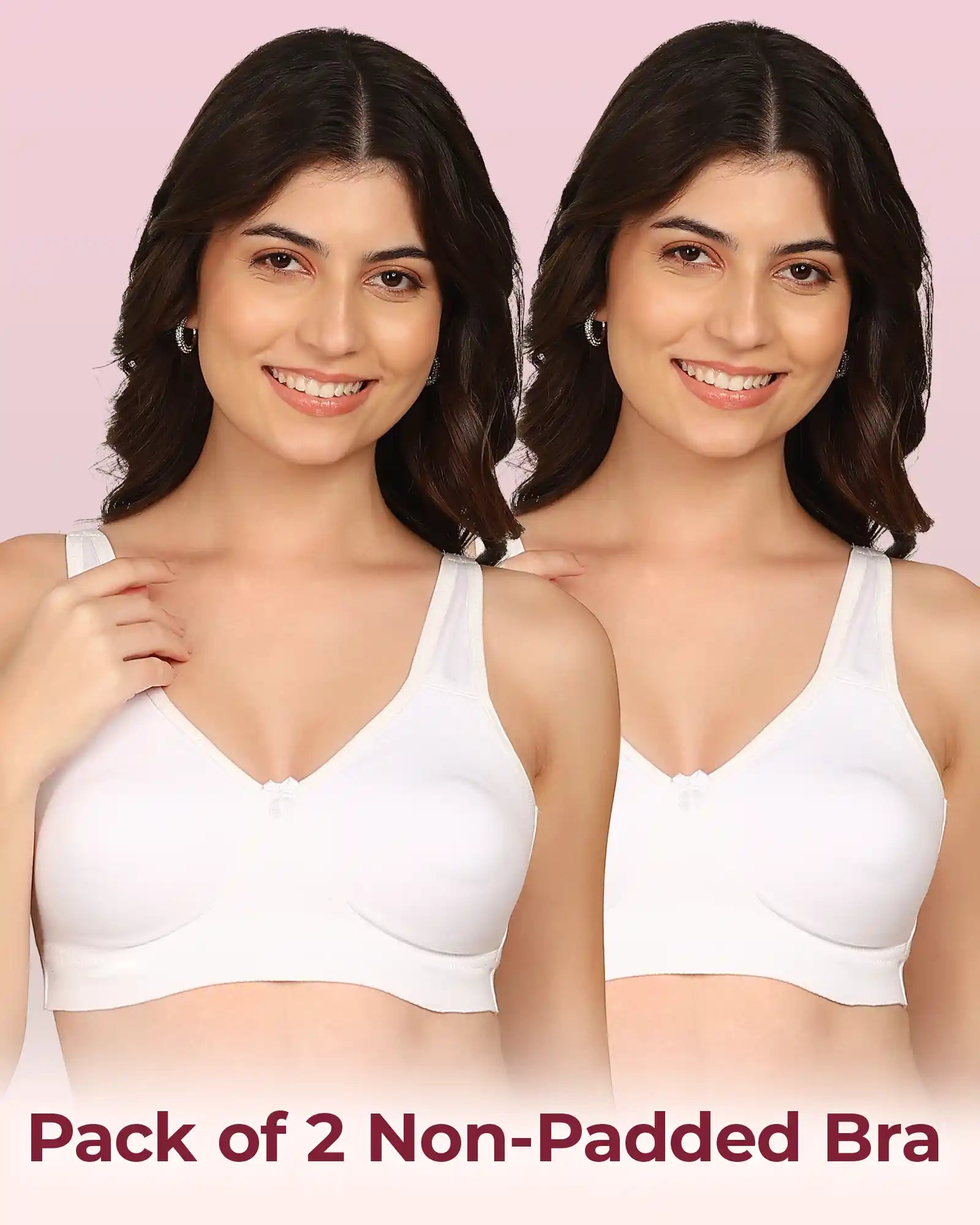 Komli Bonded Breathable Cotton Plus Size Full Coverage Non-Padded Bra (KB-401) (Pack of 2)