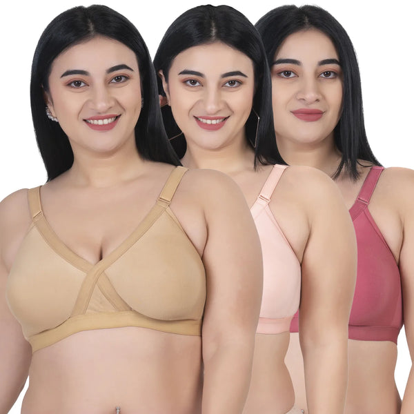 Komli Cross Fit Hidden Concealer and Side Shapper Plus Size Seamless Bra (K-D986-3PC)