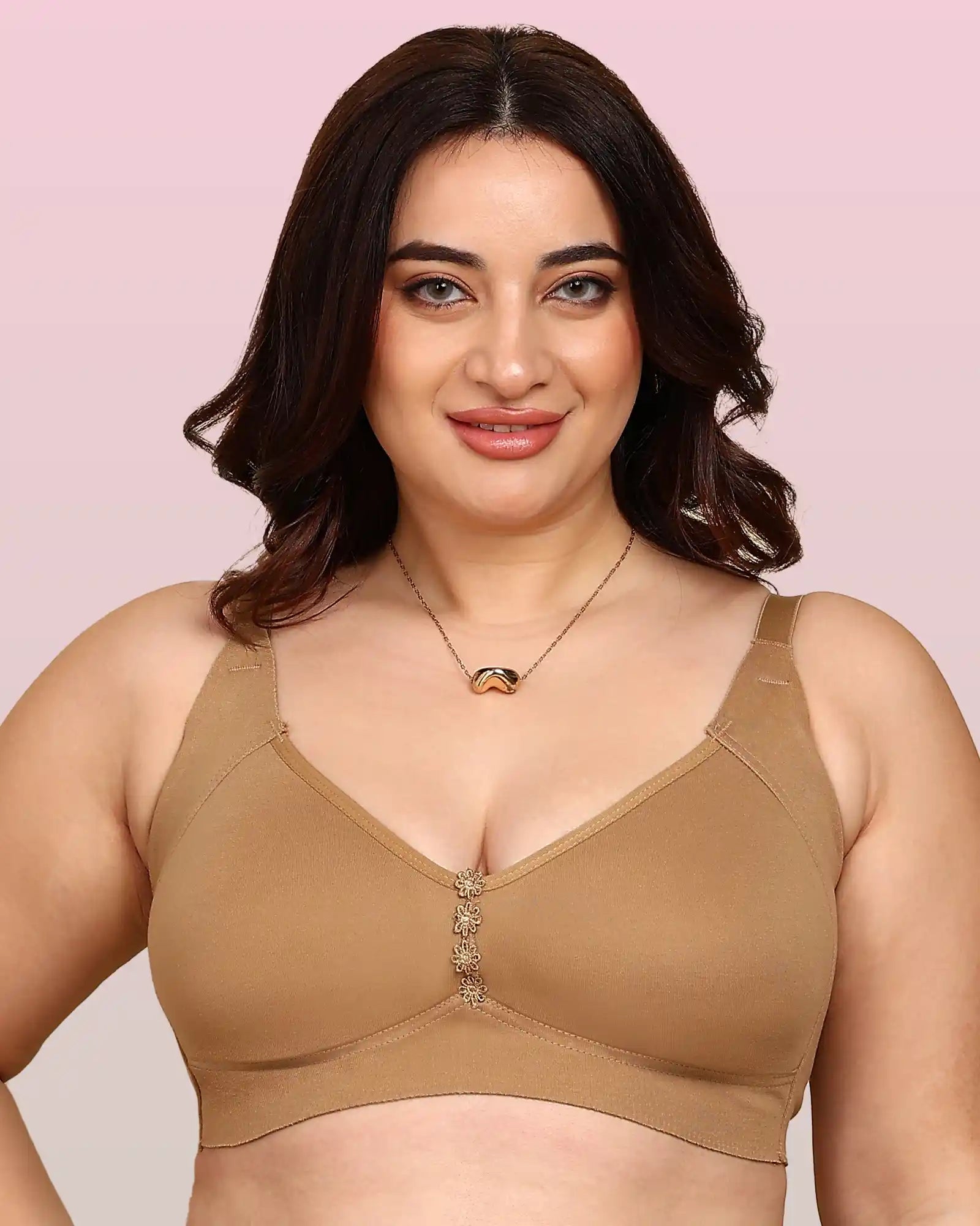 Komli Bonded Breathable Cotton Plus Size M-Frame Minimiser Non-Padded Bra (KB-405-FAWN)