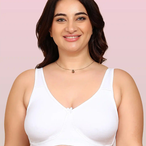 Komli Bonded Breathable Cotton Plus Size Full Coverage Non-Padded Bra (KB-401-WHITE)
