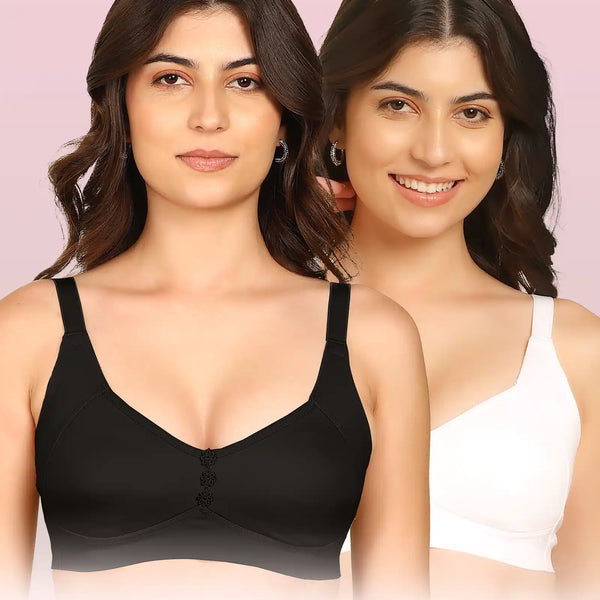 Komli Bonded Breathable Cotton Plus Size M-Frame Minimiser Non-Padded Bra (KB-405) (Pack of 2)