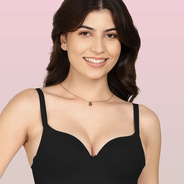 Komli Bonded Polyamide Push-Up 3/4 Coverage Maximiser Bra (Level 2 Padding (KB-5107-BLACK)