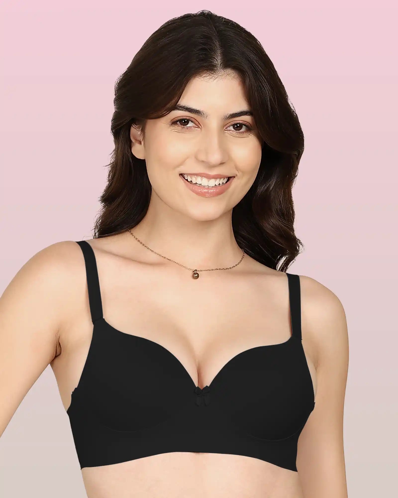 Komli Bonded Polyamide Push-Up 3/4 Coverage Maximiser Bra (Level 2 Padding (KB-5107-BLACK)