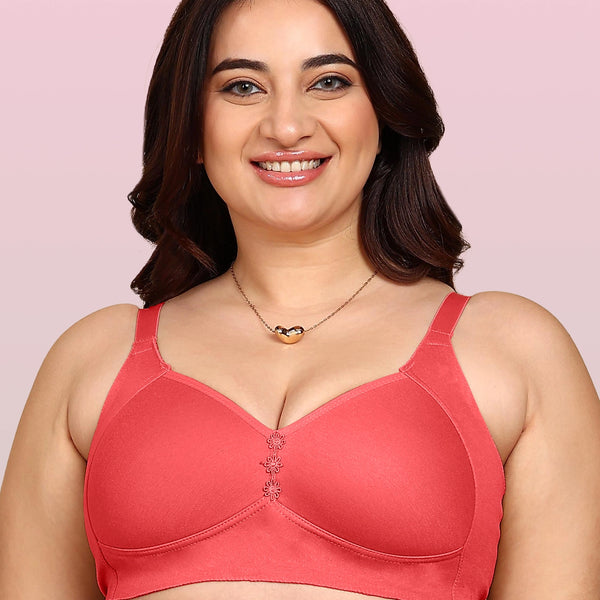Komli Bonded Breathable Cotton Plus Size M-Frame Minimiser Padded Bra (KB-408-CORAL)