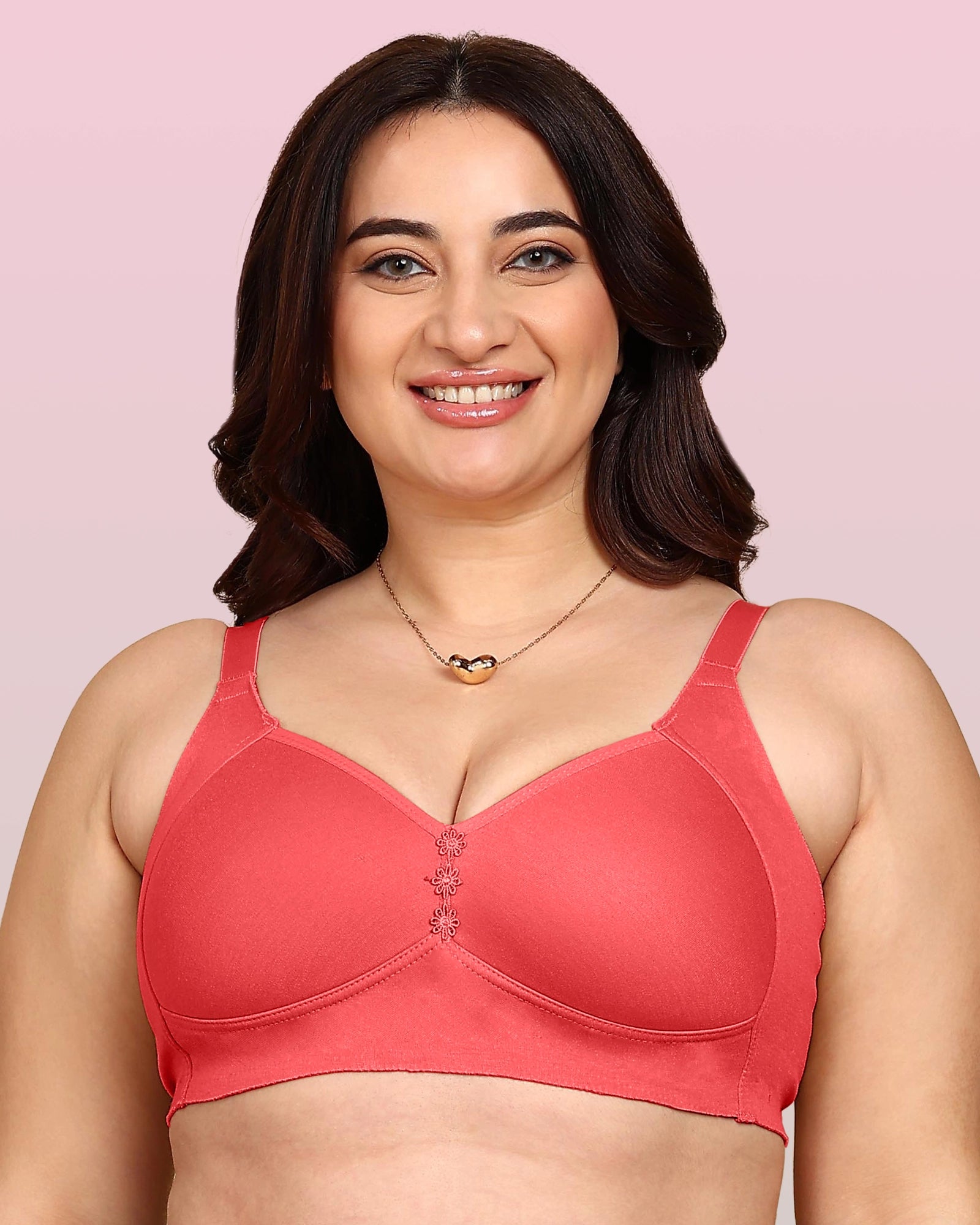 Komli Bonded Breathable Cotton Plus Size M-Frame Minimiser Padded Bra (KB-408-CORAL)